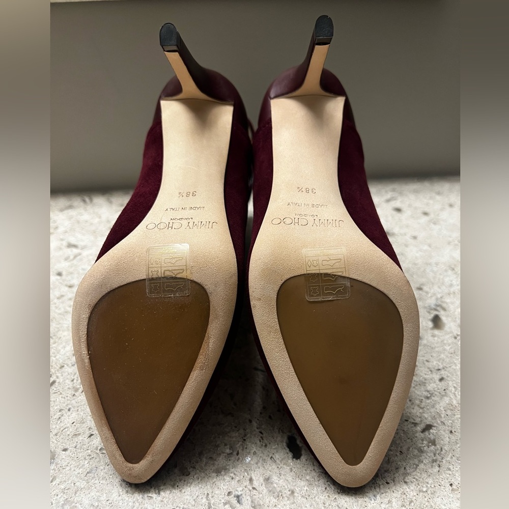 JIMMY CHOO.NWOT.AUTHENTIC.Major 85 Bordeaux Suede & Calf Leather Ankle Bootie.8. - Picture 9 of 10